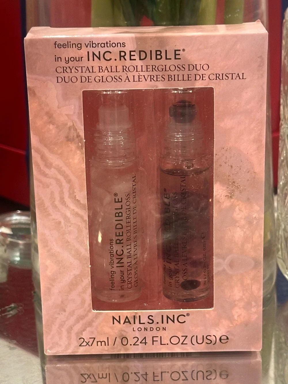 Nails Inc INC.redible Crystal Ball Roller Lip Gloss Duo New Gift Set NIB Quartz